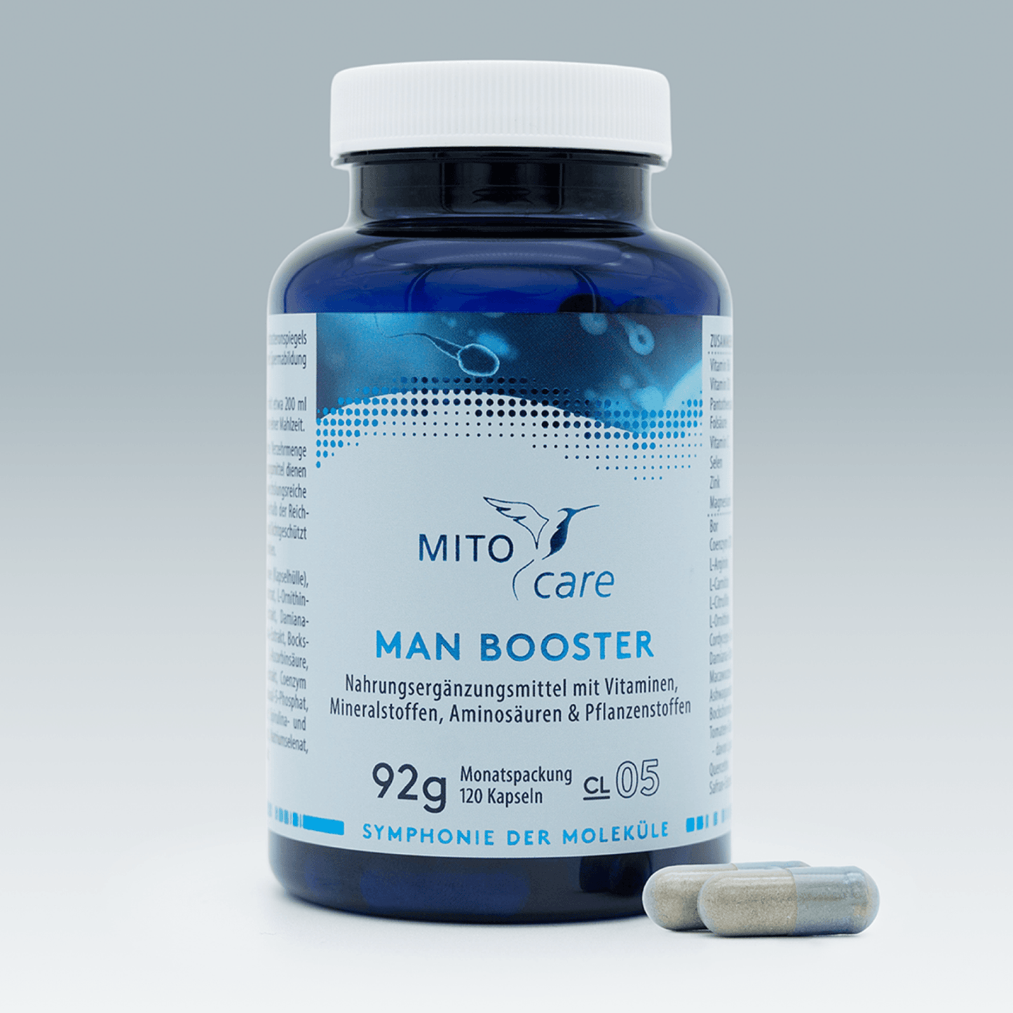 Men Booster, blaue Verpackung, Productcover, maennergesundheit, 120 kapseln, Pflanzenstoffe und Mineralstoffe, 92g